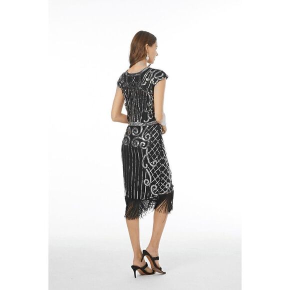 ✨ Flapper Great Gatsby Roaring 1920s Retro Tassel Fringe Sequin Dress NEW - Picture 6 of 17